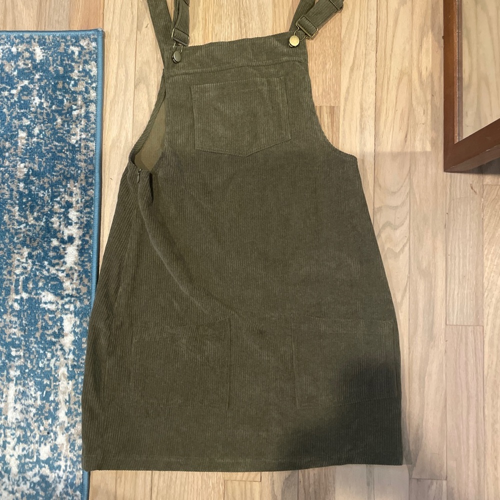 Olive Green Corduroy Overall Dress